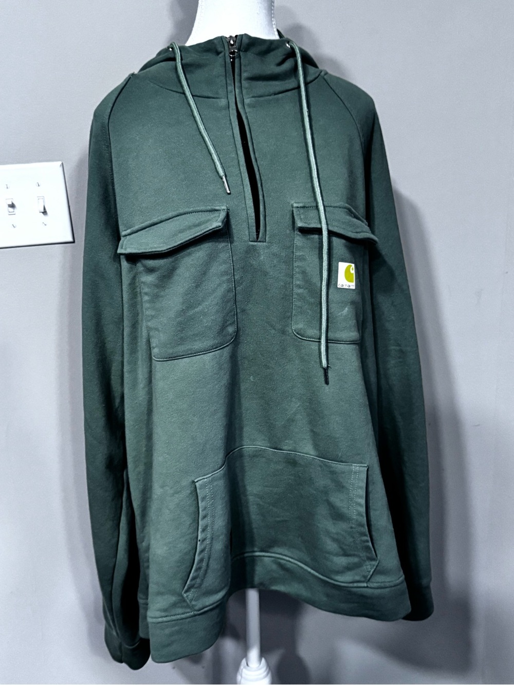 Carhartt Dark Green Hooded Half-Zip Pocket Sweatshirt
